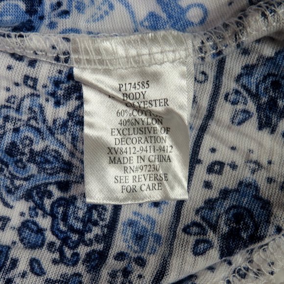 Absolutely Famous Top Size Small Blue and White Lace Yoke and Hem Trim Boho - Picture 5 of 6